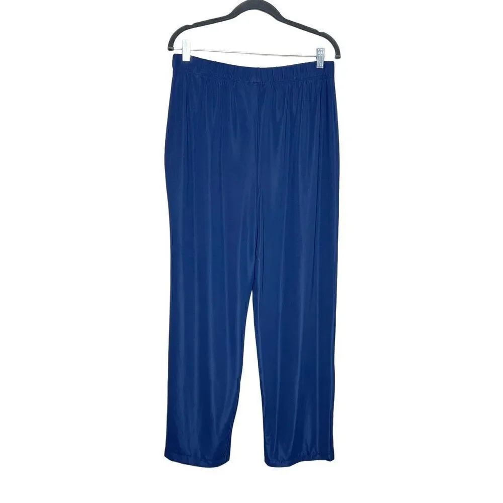 Susan Graver navy blue pull on nylon non wrinkle pants size L